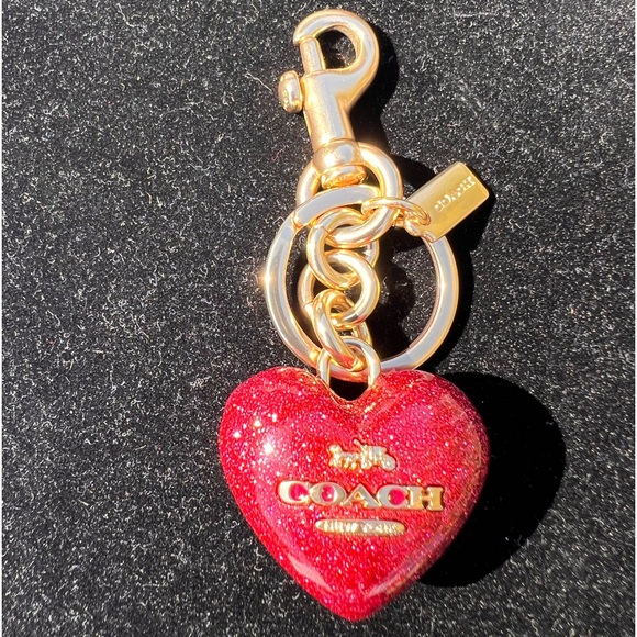 Coach Heart Bag Charm Key Ring Pink Glitter Resin And Metal Dog Leash Clip - Picture 1 of 10